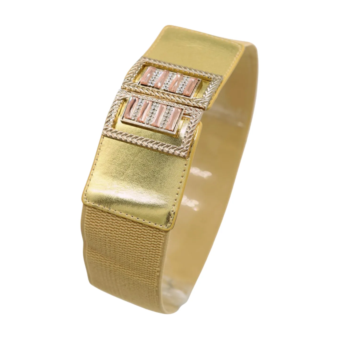 Women Orange Elastic Wide Belt Hip Waist Gold Metal C Buckle S M
