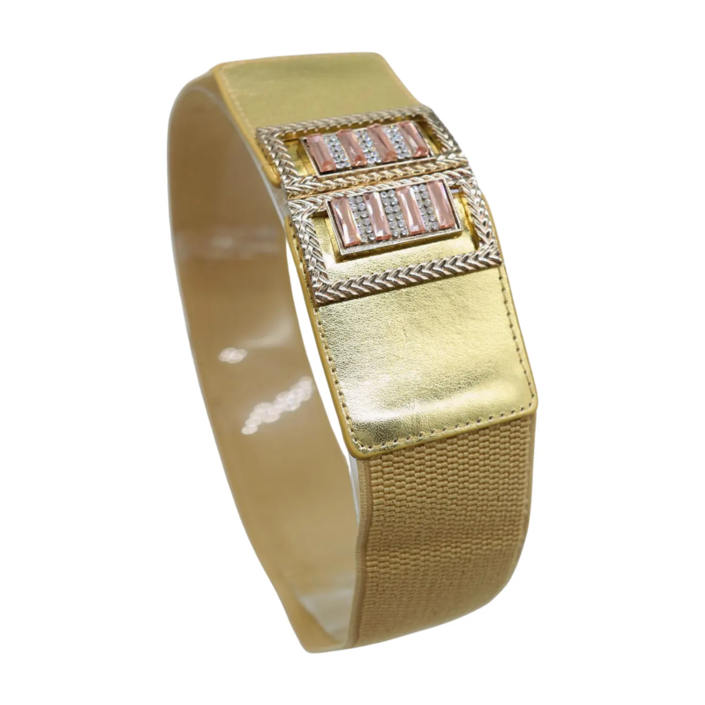 Women Orange Elastic Wide Belt Hip Waist Gold Metal C Buckle S M