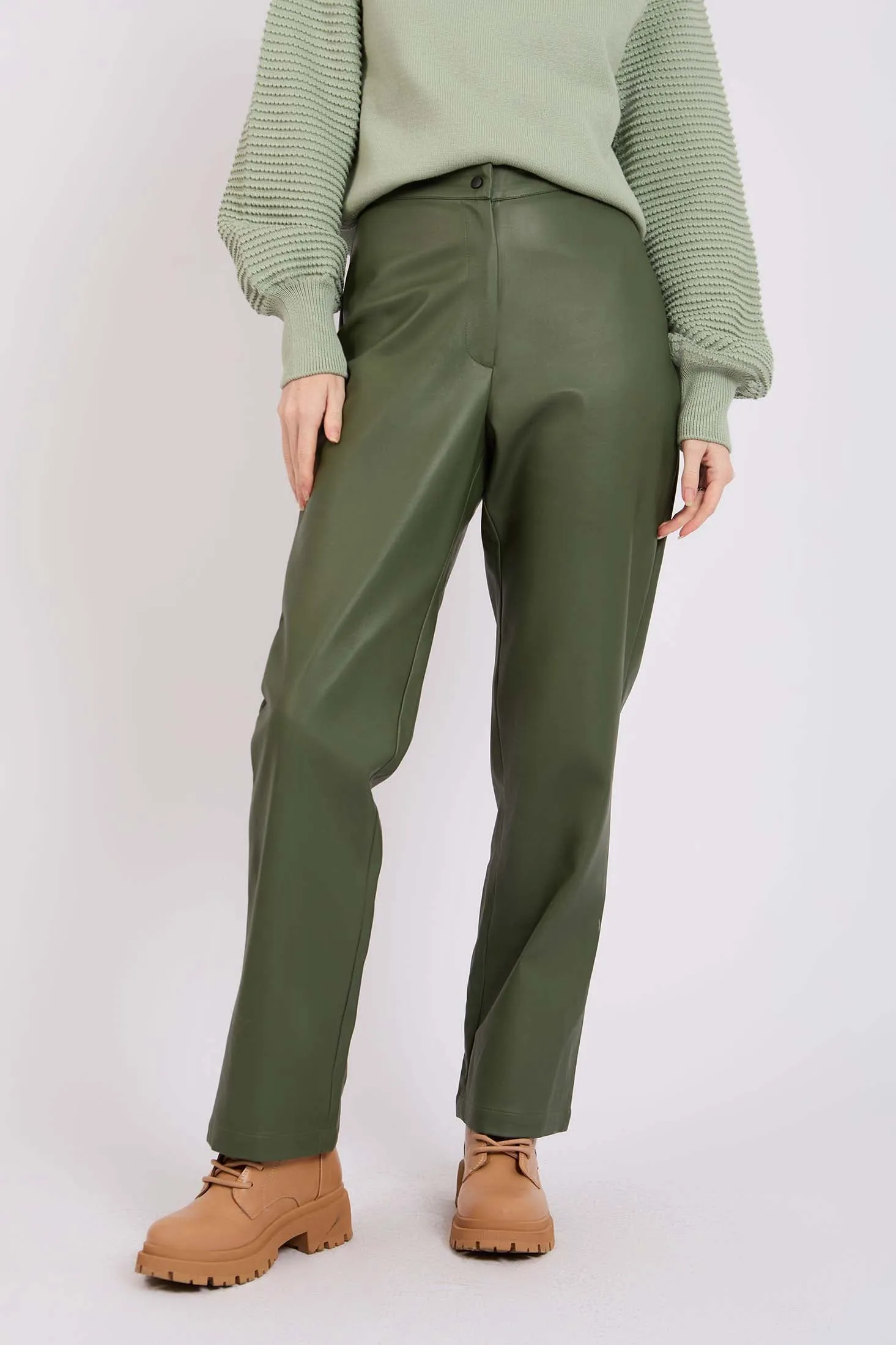 Women Pant  Leather Straight Fit  Green