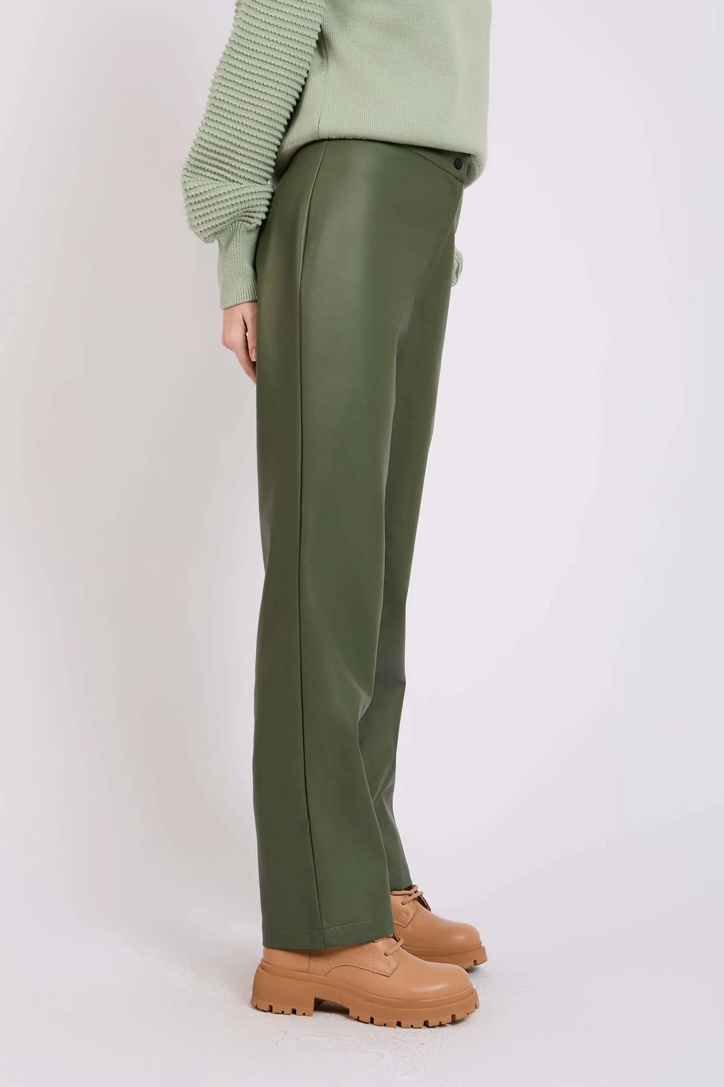 Women Pant  Leather Straight Fit  Green