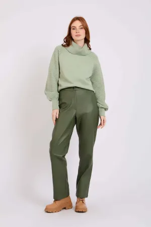 Women Pant  Leather Straight Fit  Green