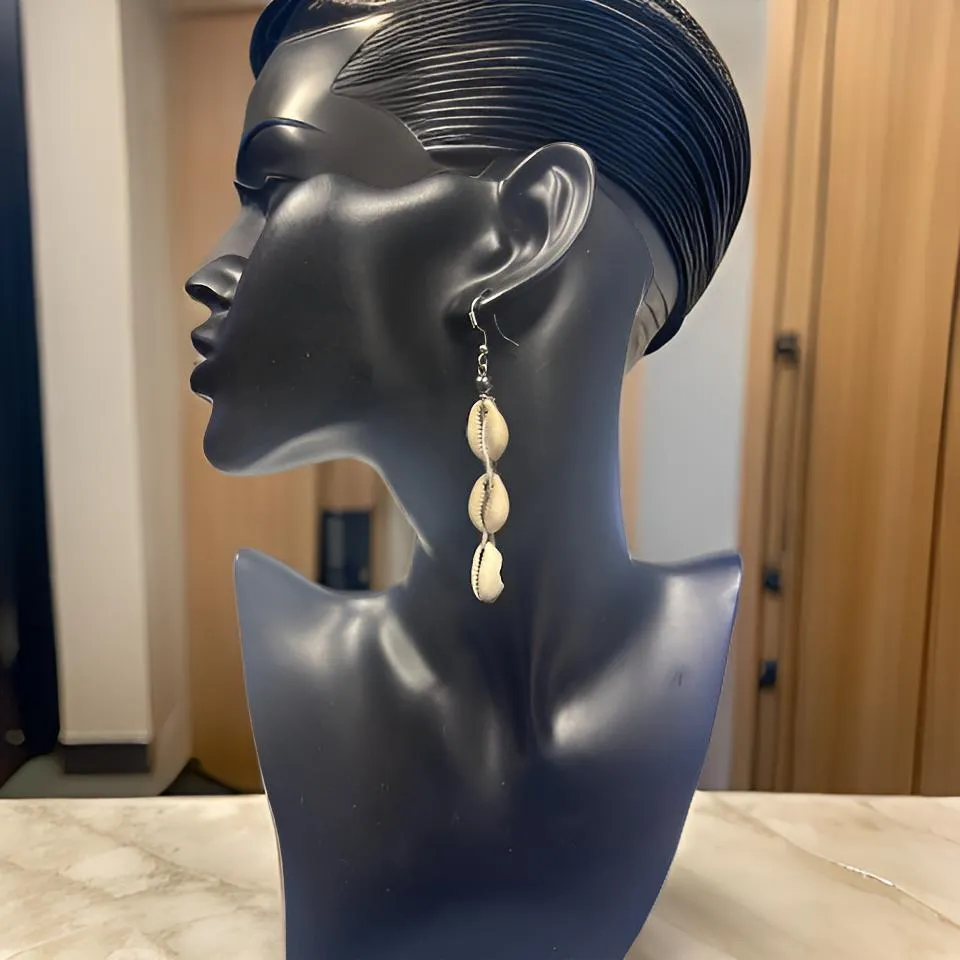 Women's African 3 Link Cowrie Shell Earrings
