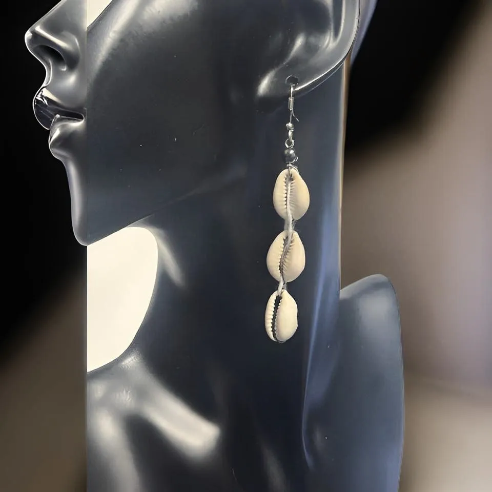Women's African 3 Link Cowrie Shell Earrings