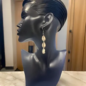 Women's African 3 Link Cowrie Shell Earrings