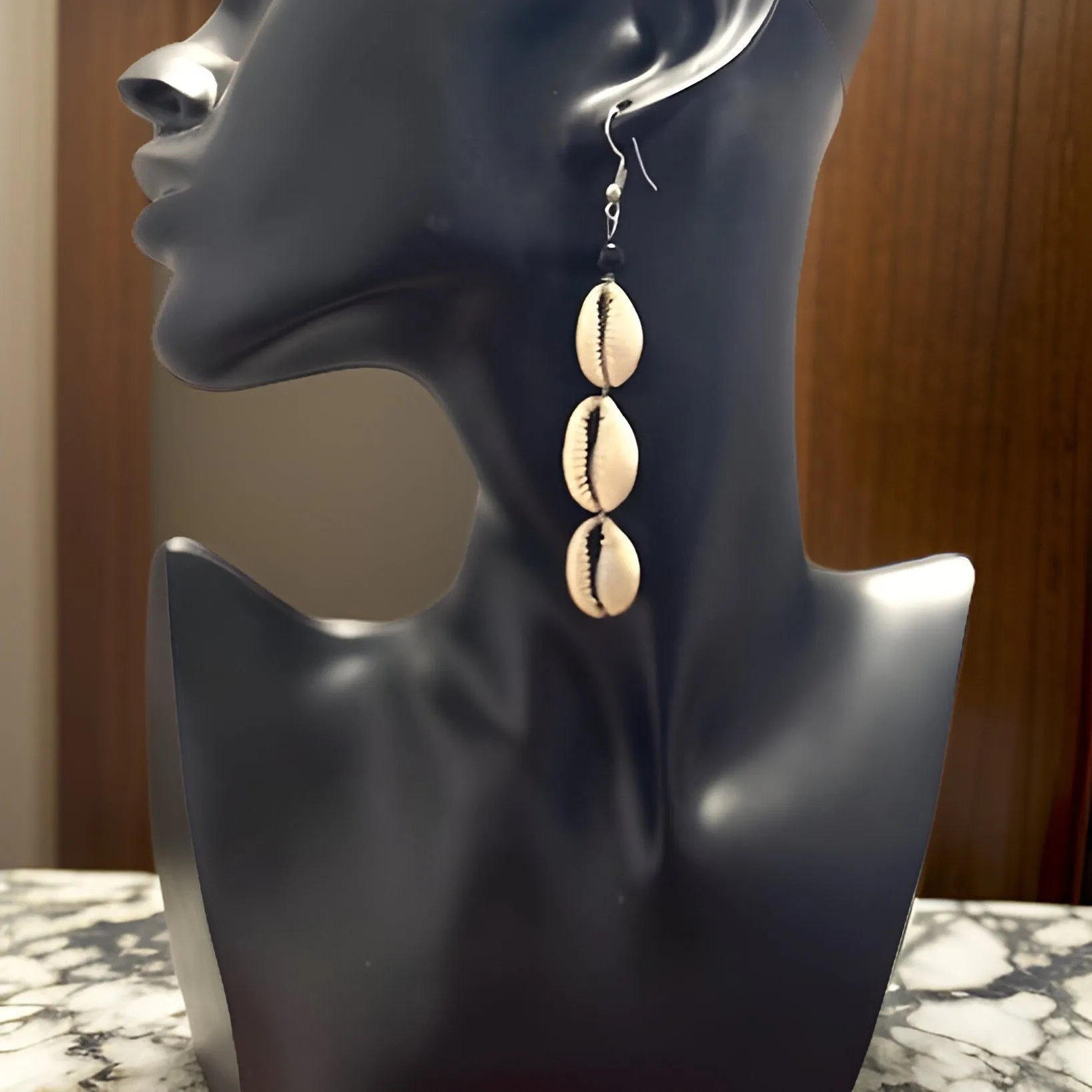 Women's African 3 Link Cowrie Shell Earrings