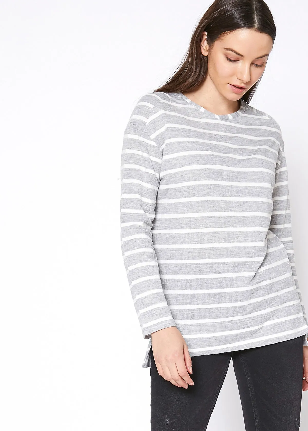 Women's Basic Crewneck Hi Lo Knit Top