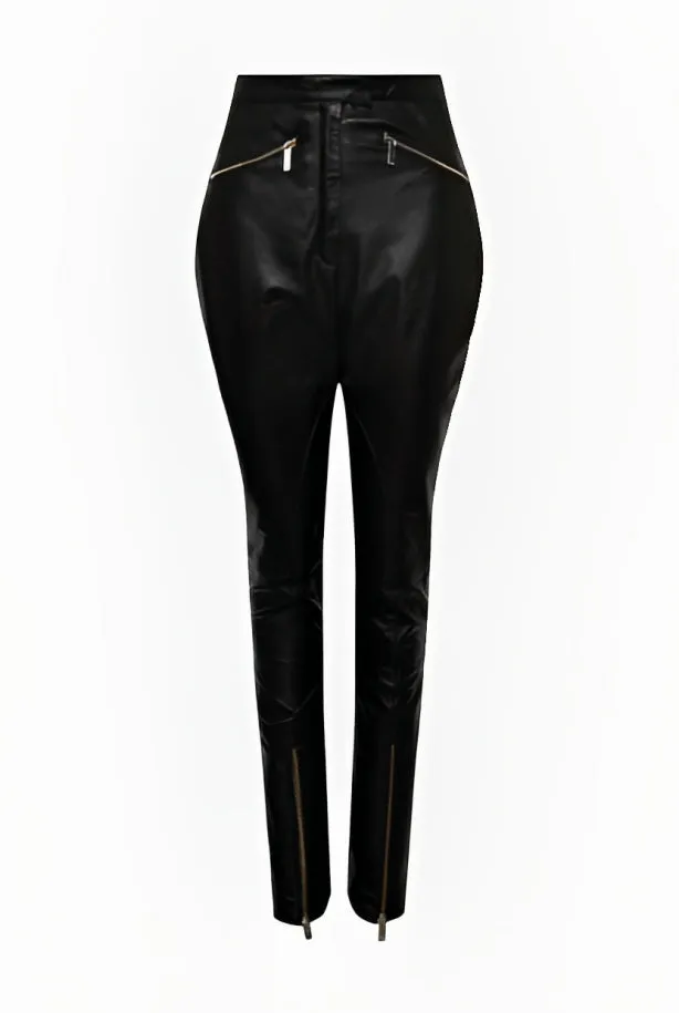 Women's Black Leather Biker Pants
