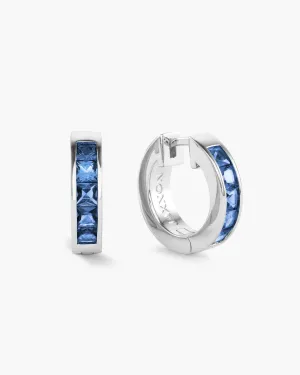 Women's Blue Emerald Cut Inset Hoop Earrings