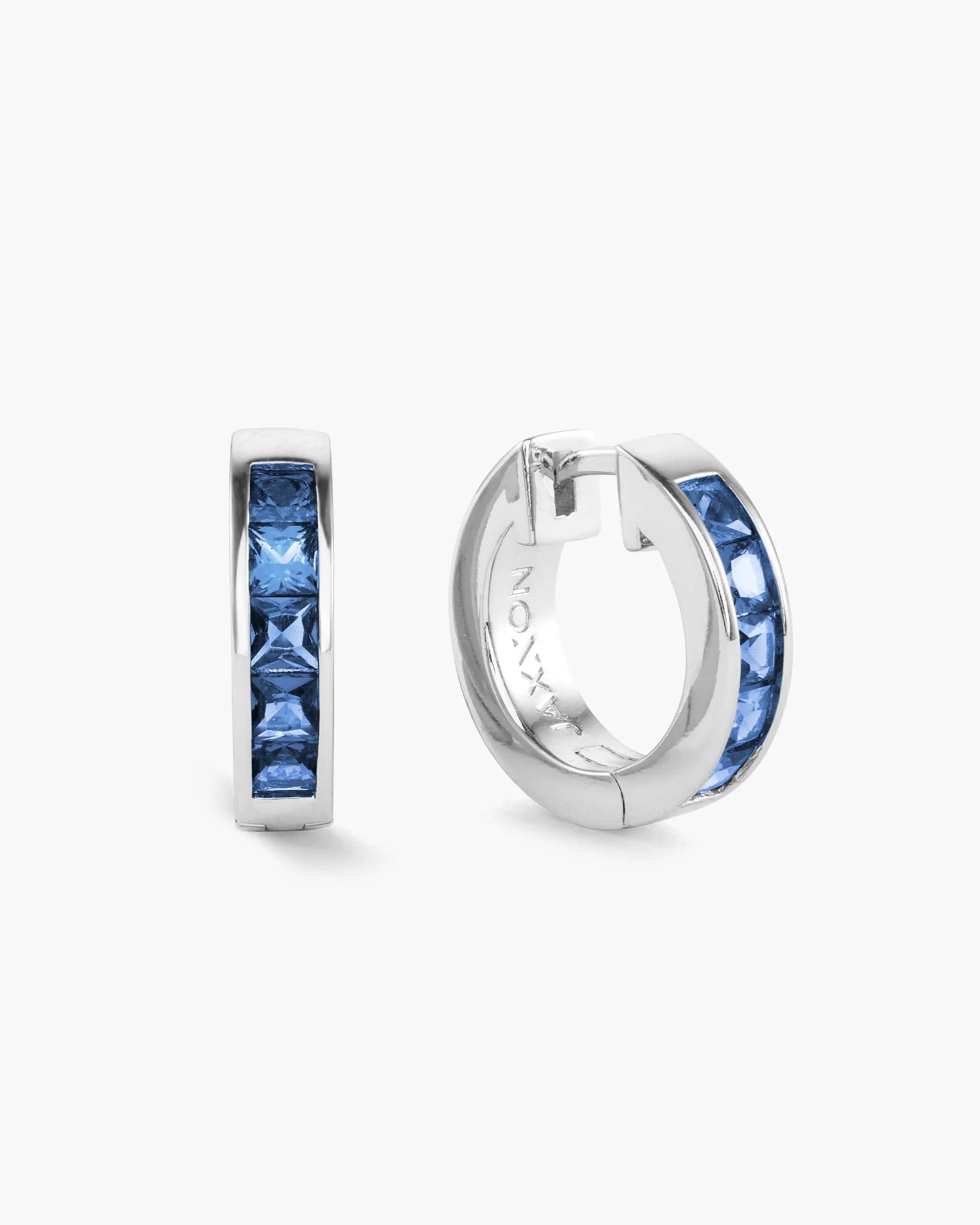 Women's Blue Emerald Cut Inset Hoop Earrings