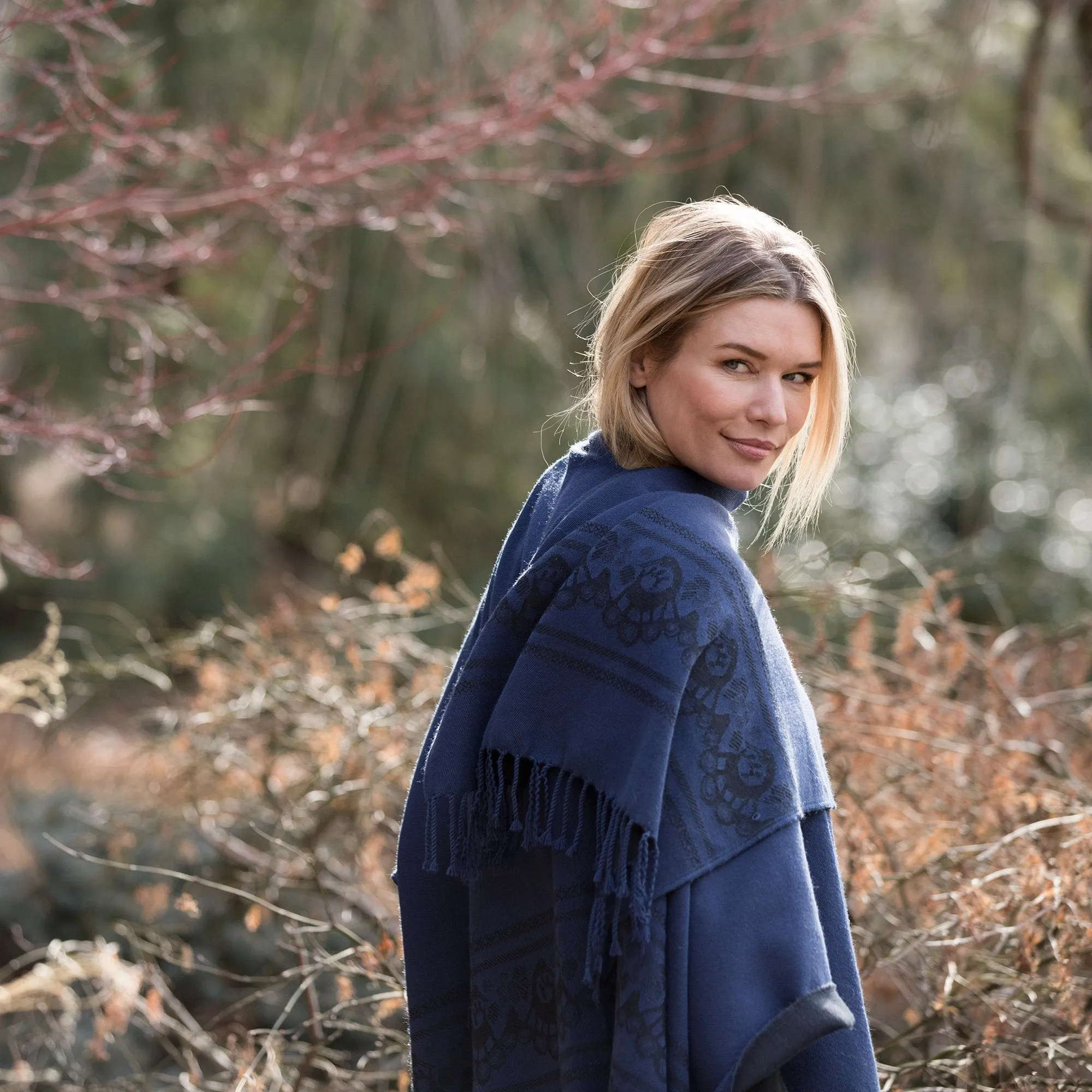 Women's Blue Shawl Ecuadorian Artisan-Made
