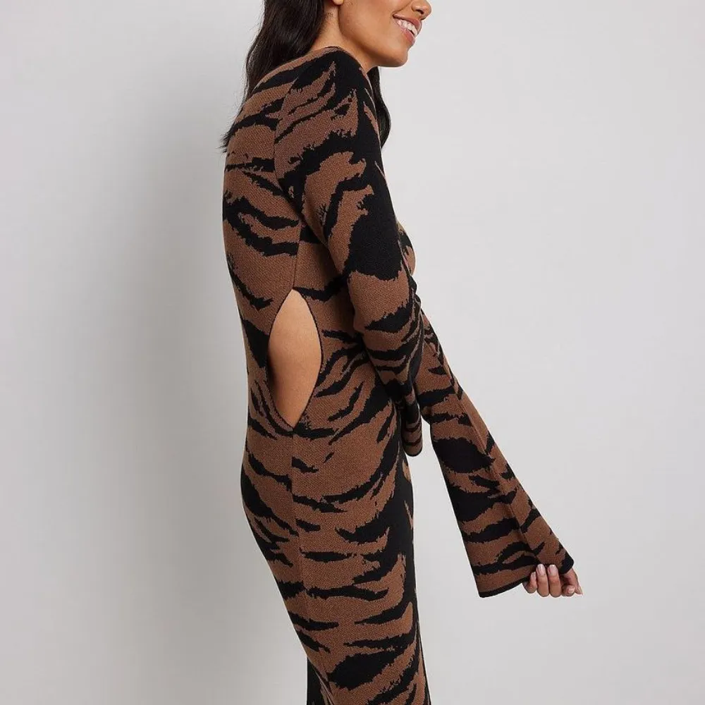 Women's Brown Striped Knitted Long Dress
