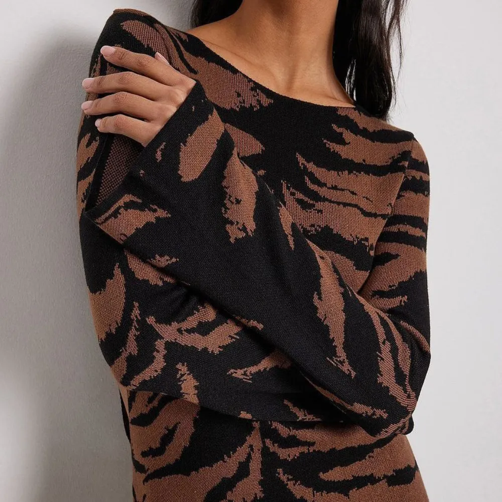 Women's Brown Striped Knitted Long Dress