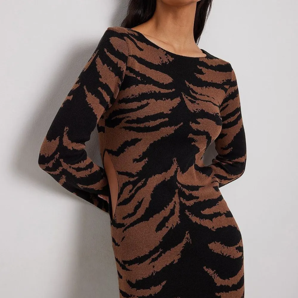 Women's Brown Striped Knitted Long Dress