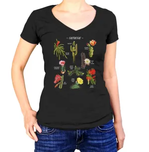 Women's Cactus Botanical Chart Vneck T-Shirt