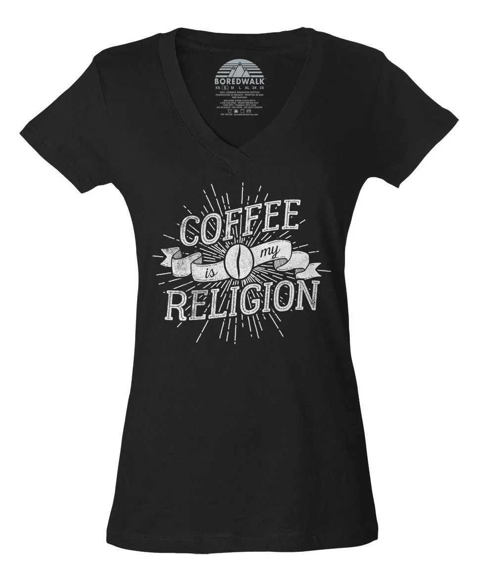 Women's Coffee Is My Religion Vneck T-Shirt