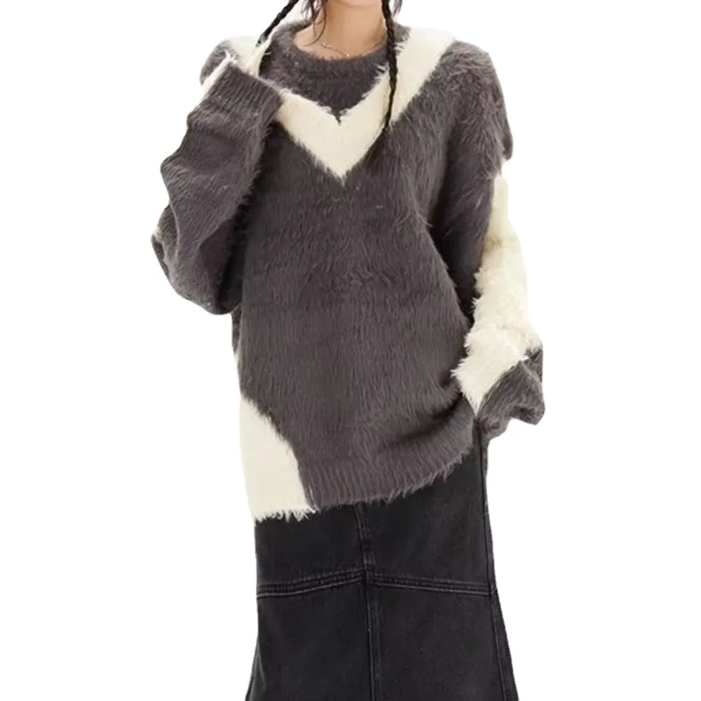 Women's Contrast V Neck Sweater