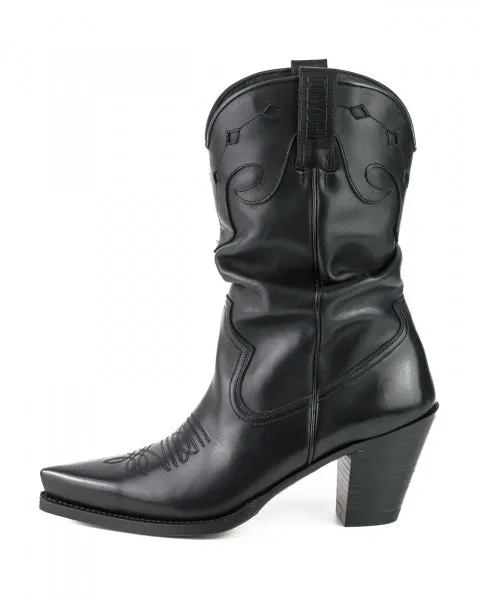 Women's Cowboy Country Western Boots Handmade Black Leather Ruched Top 1952 