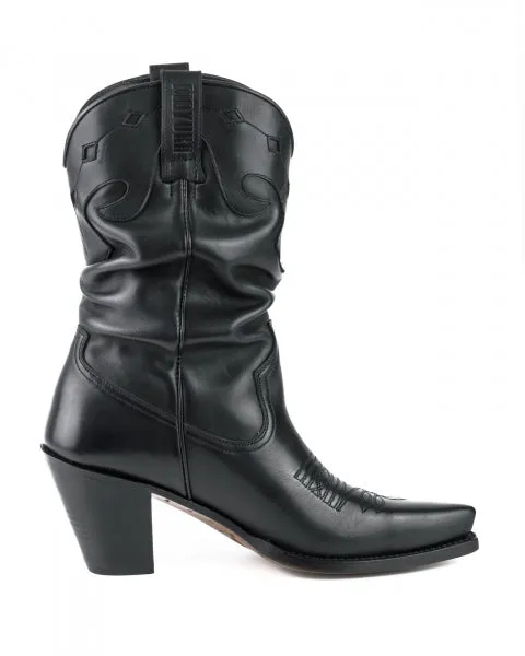 Women's Cowboy Country Western Boots Handmade Black Leather Ruched Top 1952 