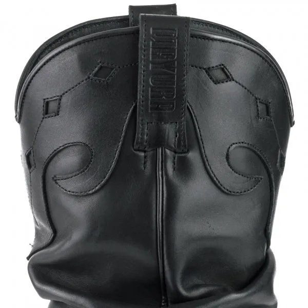 Women's Cowboy Country Western Boots Handmade Black Leather Ruched Top 1952 