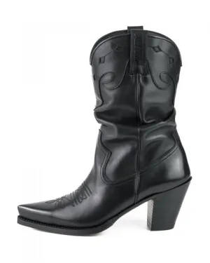 Women's Cowboy Country Western Boots Handmade Black Leather Ruched Top 1952 