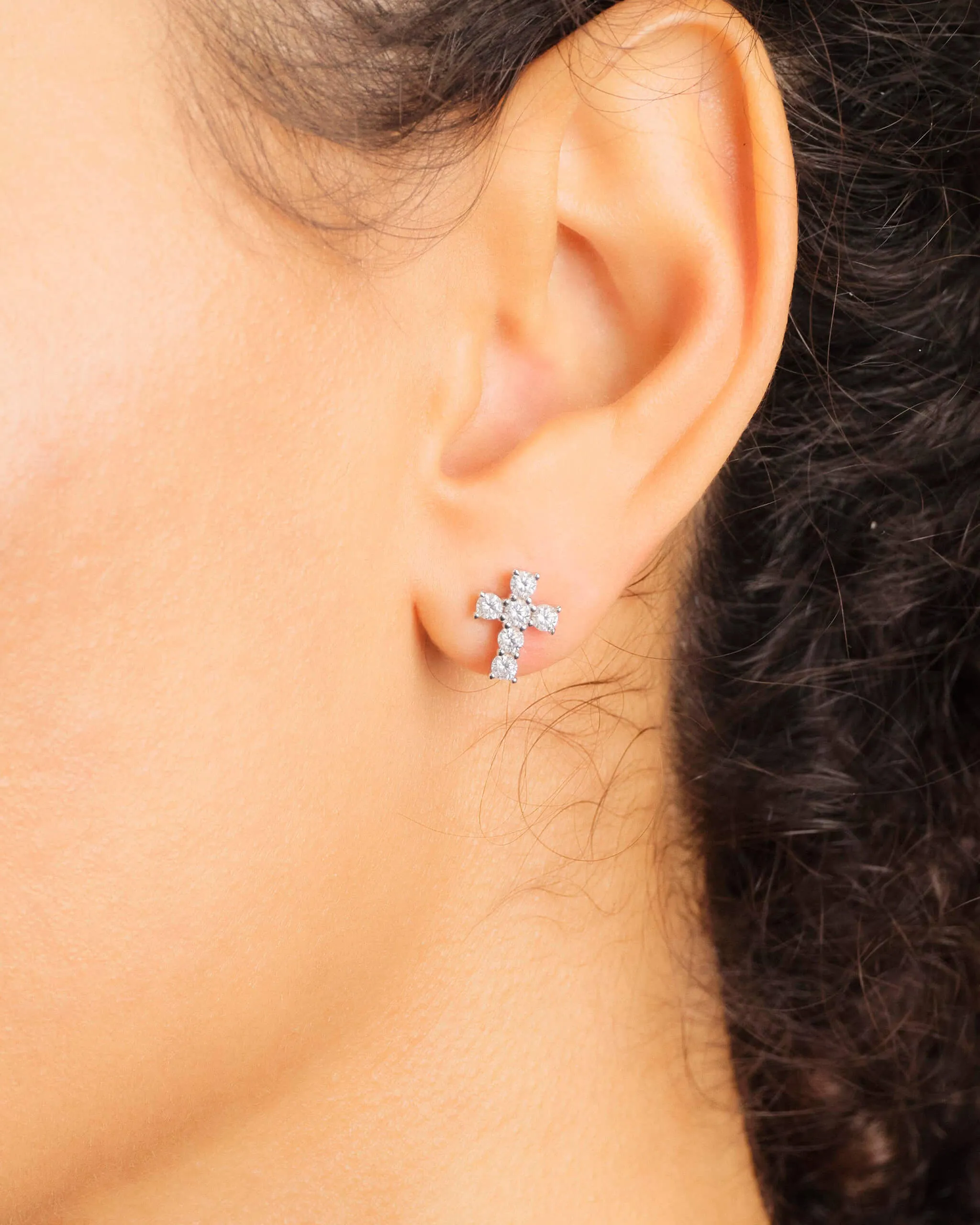 Women's Cross Stud Earrings - Silver