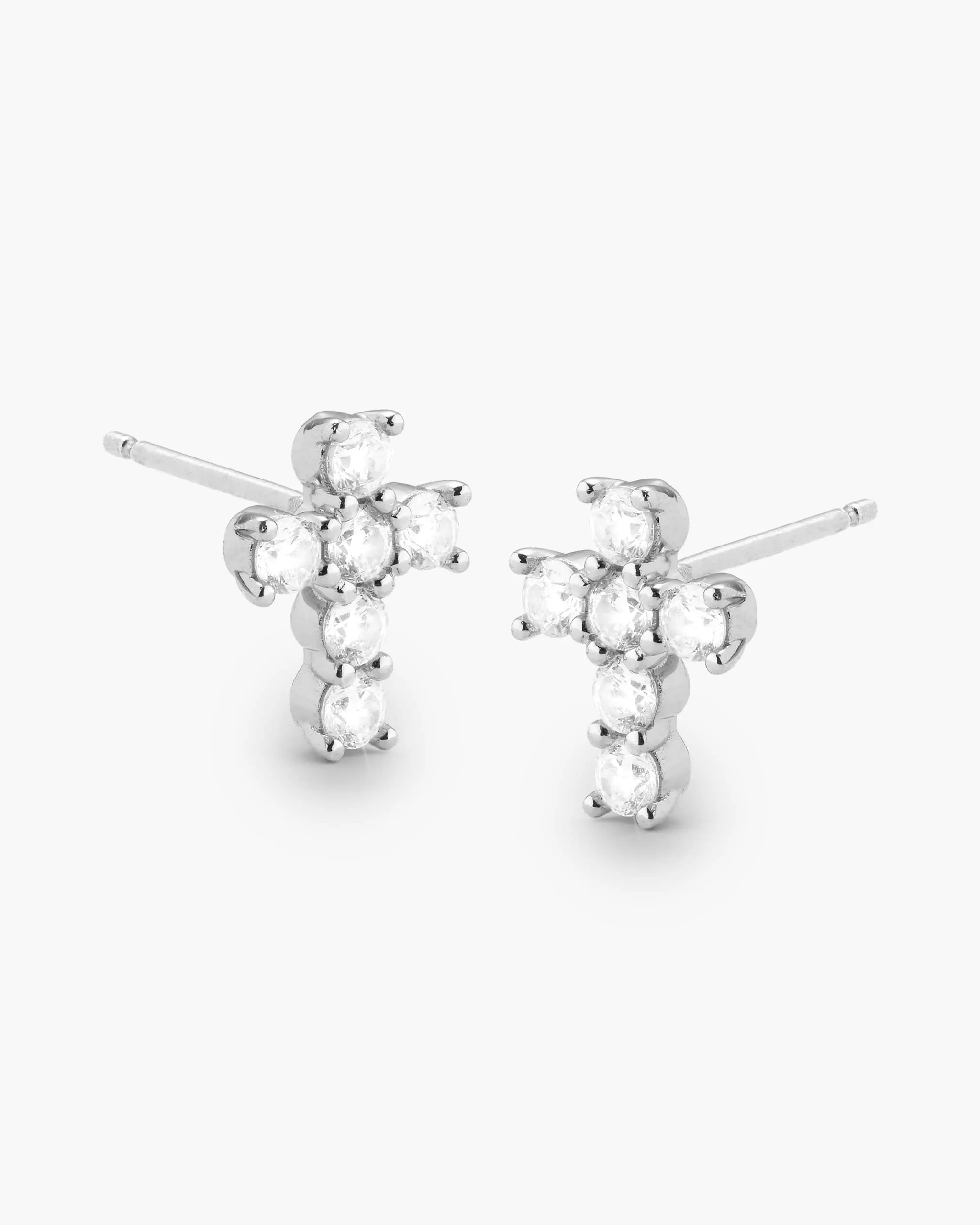 Women's Cross Stud Earrings - Silver