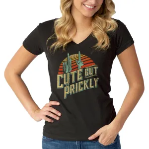 Women's Cute But Prickly Vneck T-Shirt - Cactus Shirt