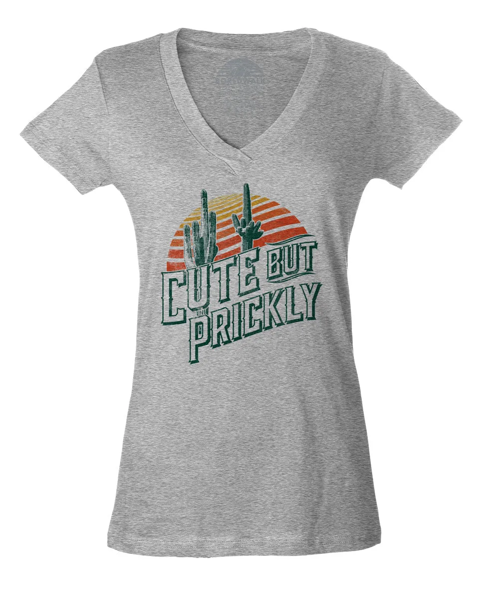 Women's Cute But Prickly Vneck T-Shirt - Cactus Shirt