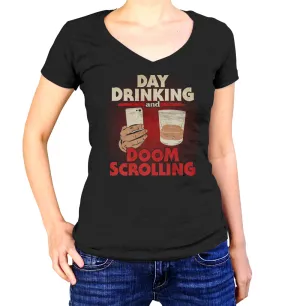 Women's Day Drinking and Doom Scrolling Vneck T-Shirt