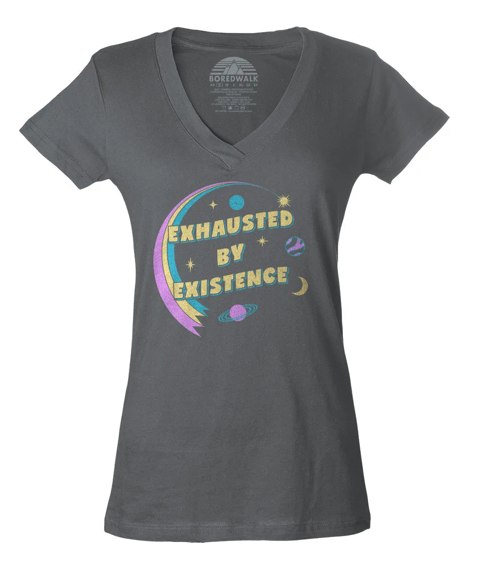 Women's Exhausted By Existence Vneck T-Shirt