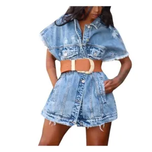 ⚜️Women's Fashion Street Ripped Mid-length Distressed Solid Loose Denim Jacket⚜️