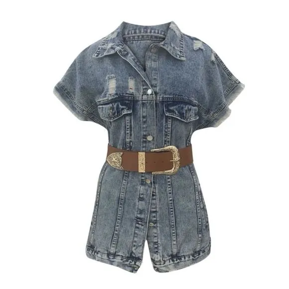 ⚜️Women's Fashion Street Ripped Mid-length Distressed Solid Loose Denim Jacket⚜️