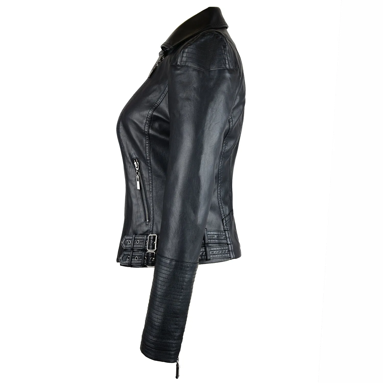 Women's Faux Leather Stylish Moto Biker Jacket