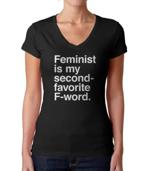 Women's Feminist is My Second Favorite F Word Vneck T-Shirt