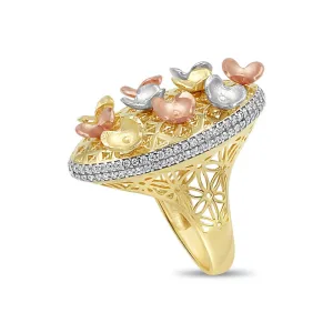 Women's Floral Styled pave set ring in 14K