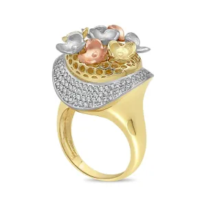 Women's Floral Styled pave set ring in 14K