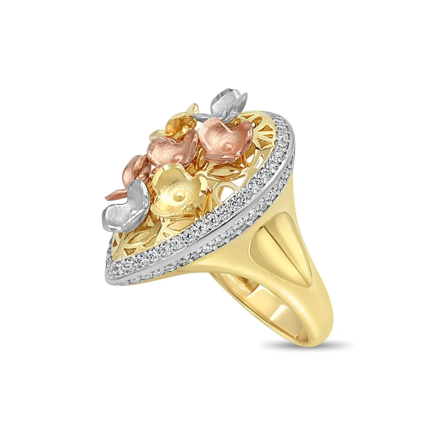 Women's Floral Styled pave set ring in 14K