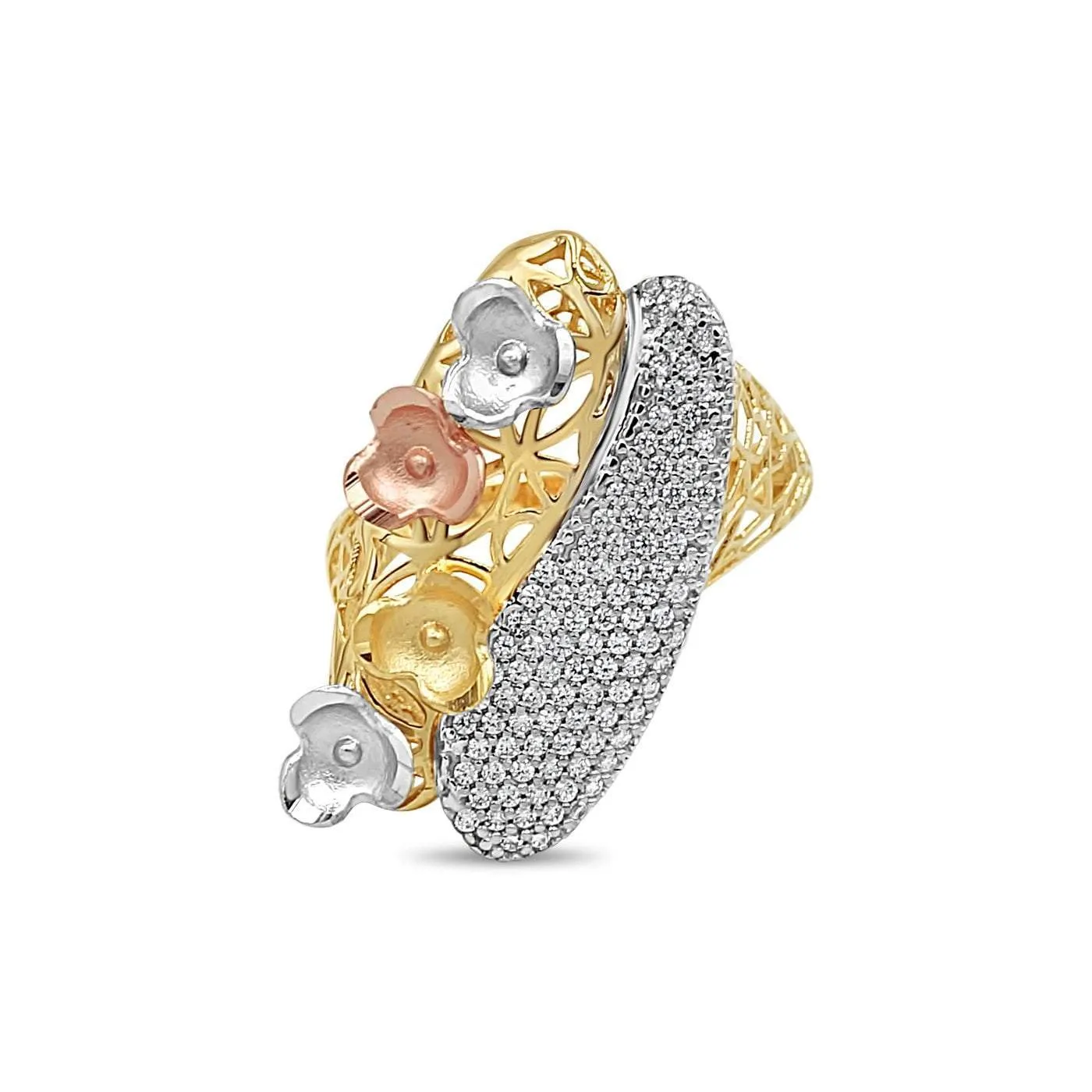 Women's Floral Styled pave set ring in 14K