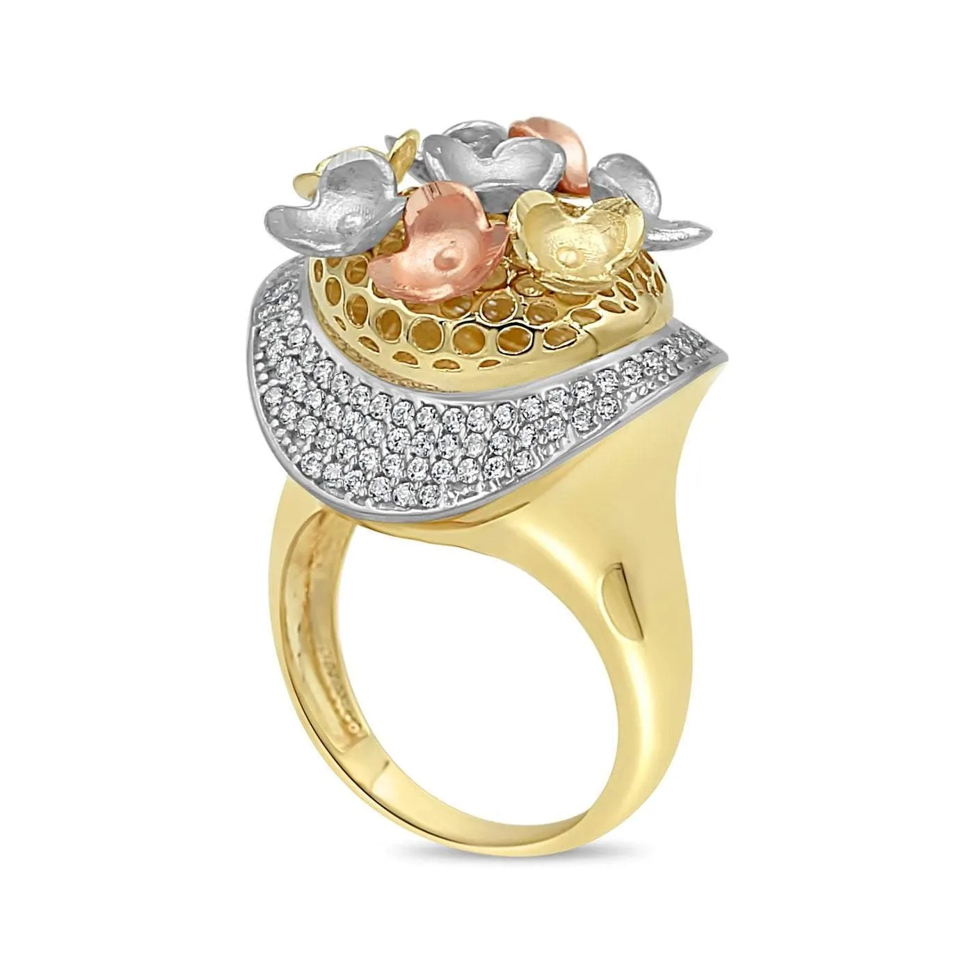 Women's Floral Styled pave set ring in 14K