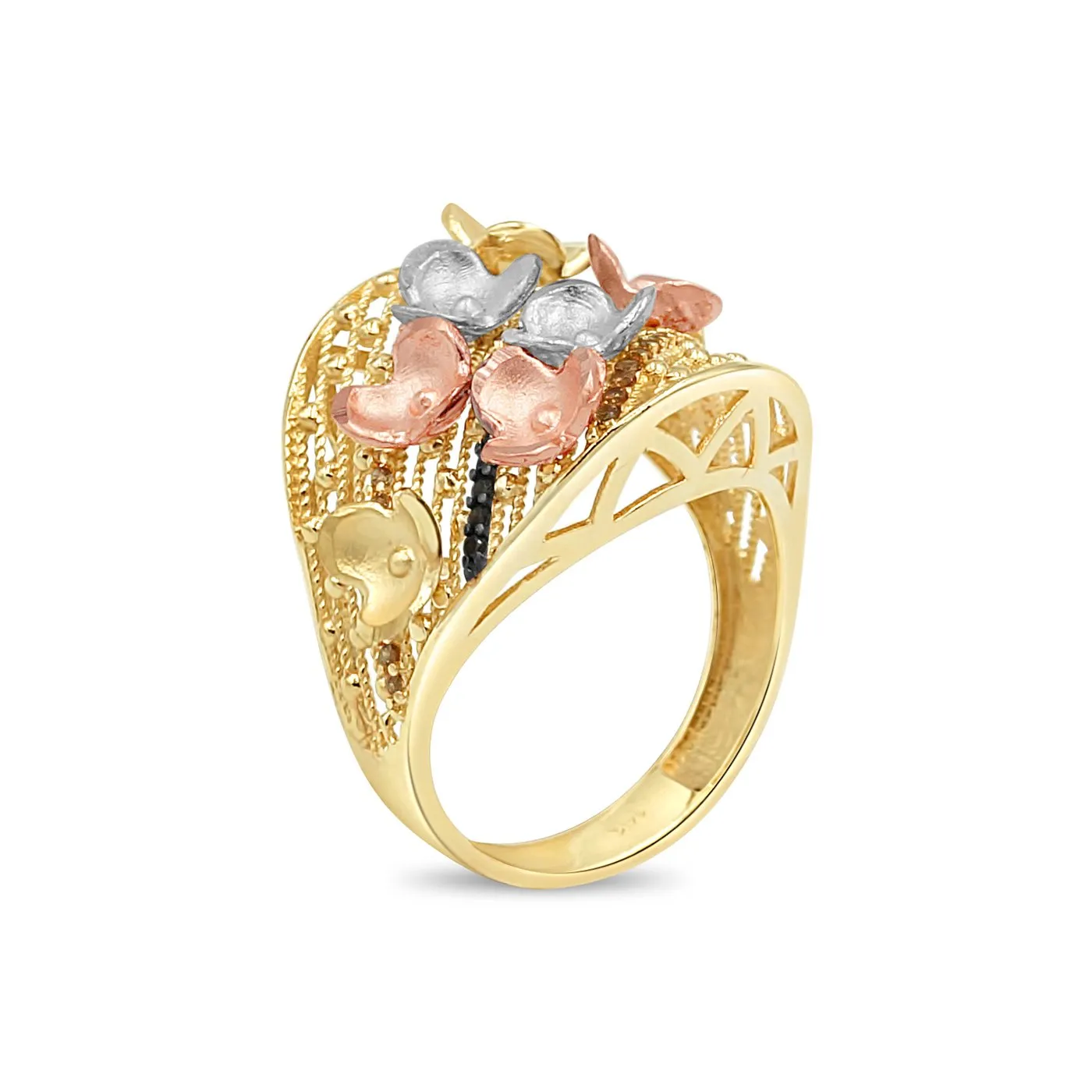 Women's Floral Styled pave set ring in 14K