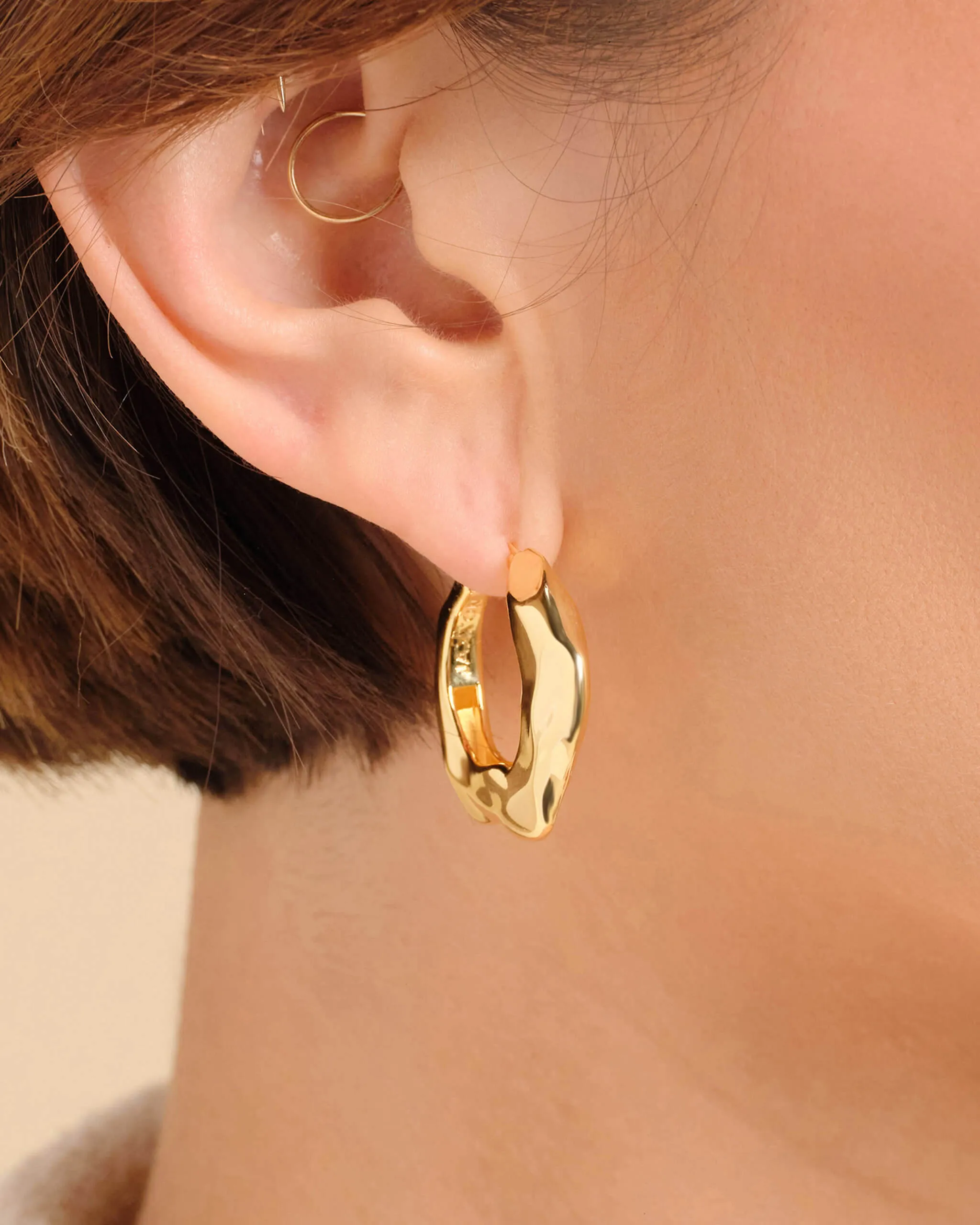 Women's Hammered Hoop Earrings - Gold