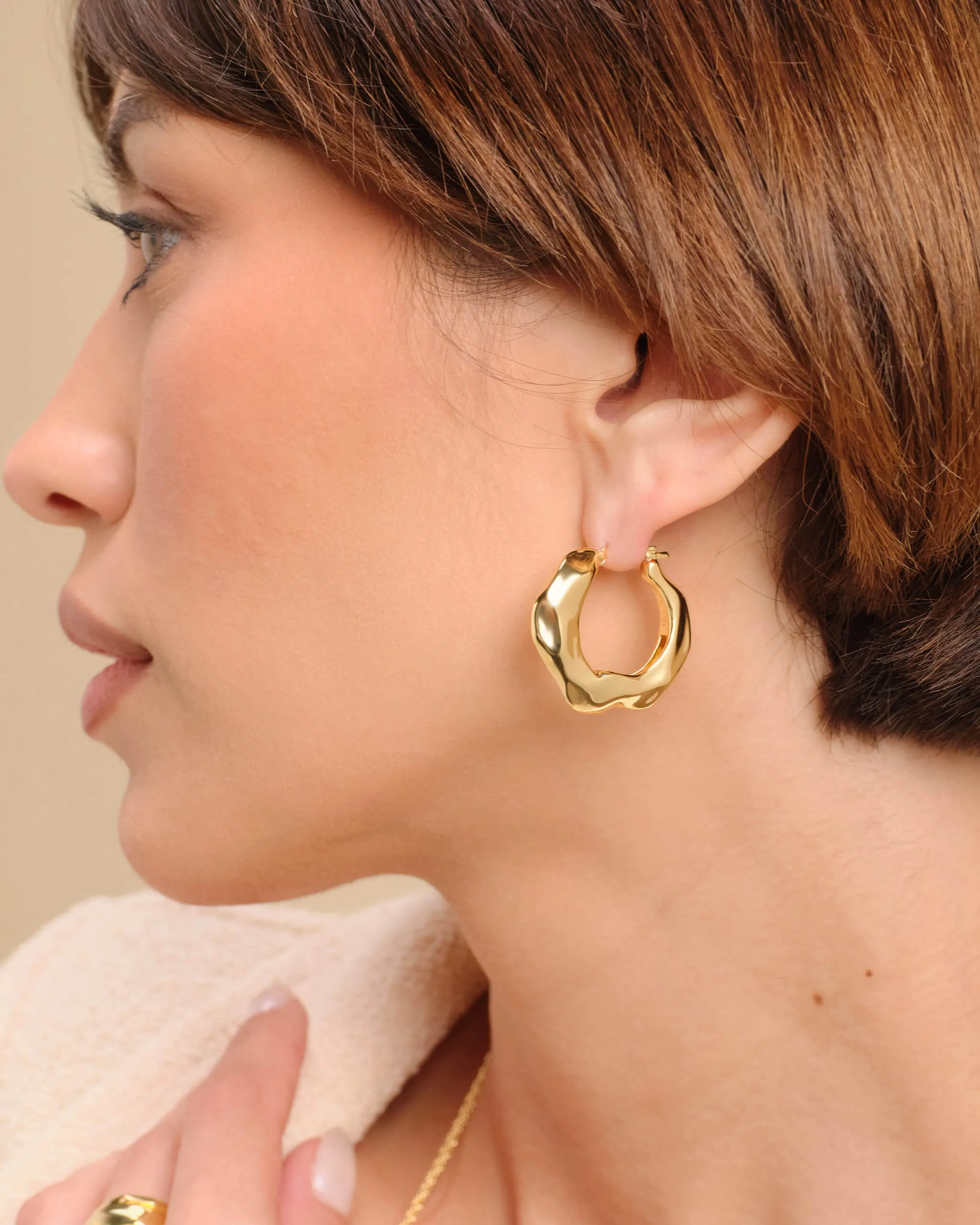 Women's Hammered Hoop Earrings - Gold