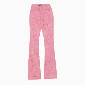 Women's Heavy Twill Dist Stacked Frayed Denim Pant