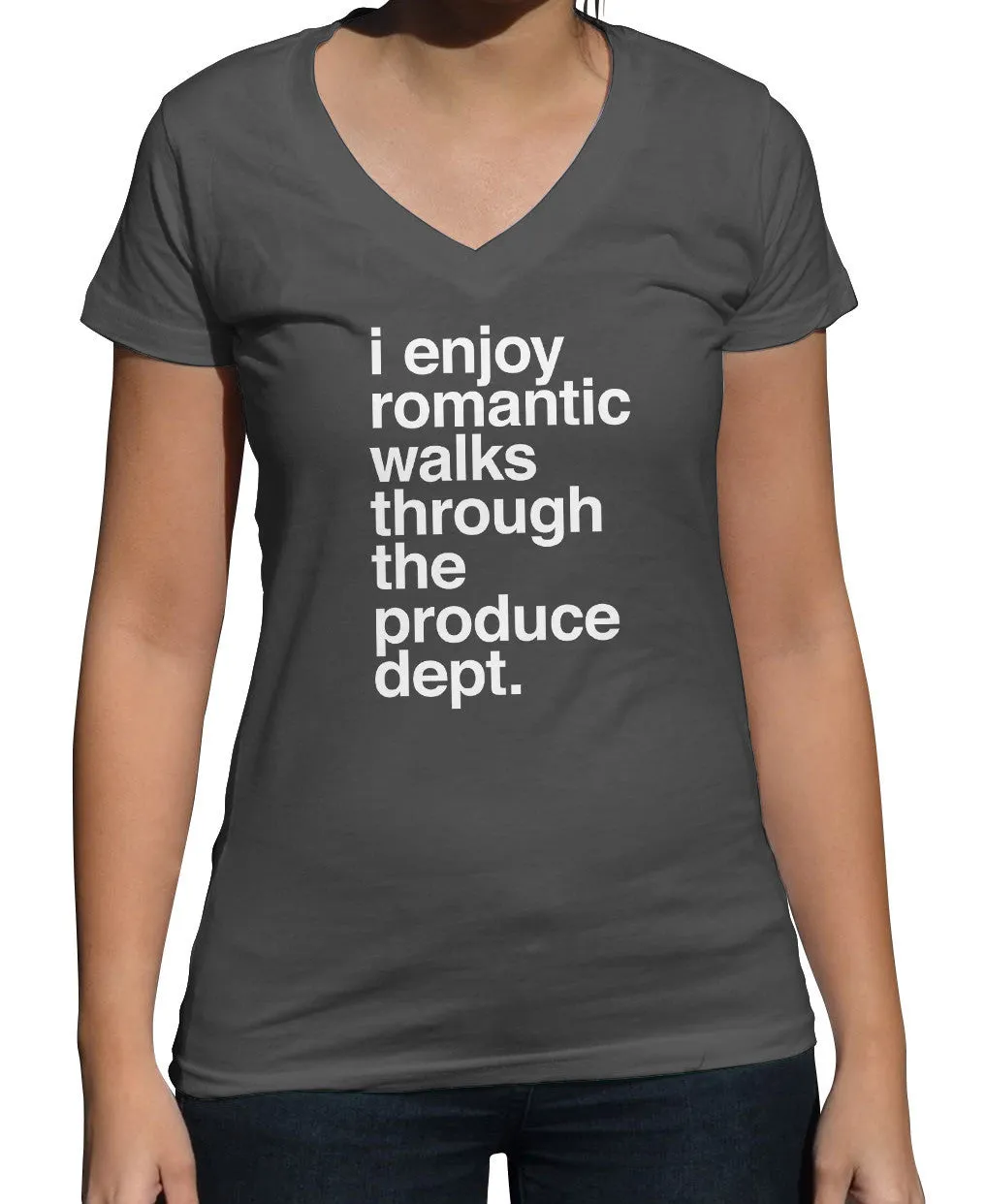 Women's I Enjoy Romantic Walks Through the Produce Department Vneck T-Shirt - Foodie Vegan Vegetarian