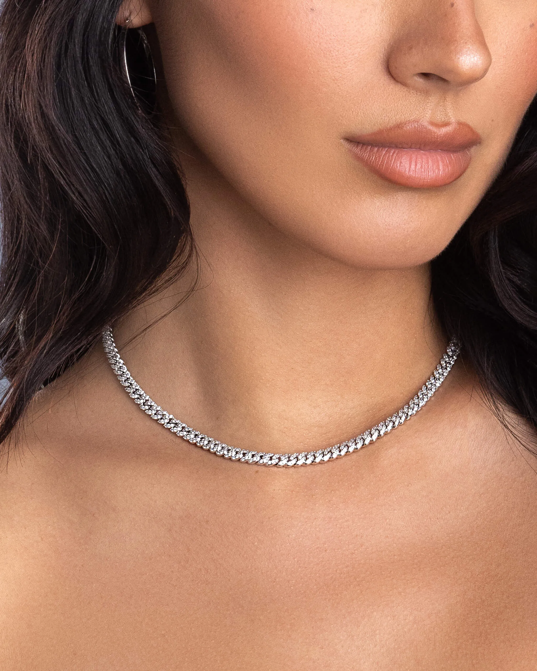 Women's Iced Out Cuban Link Chain - Silver