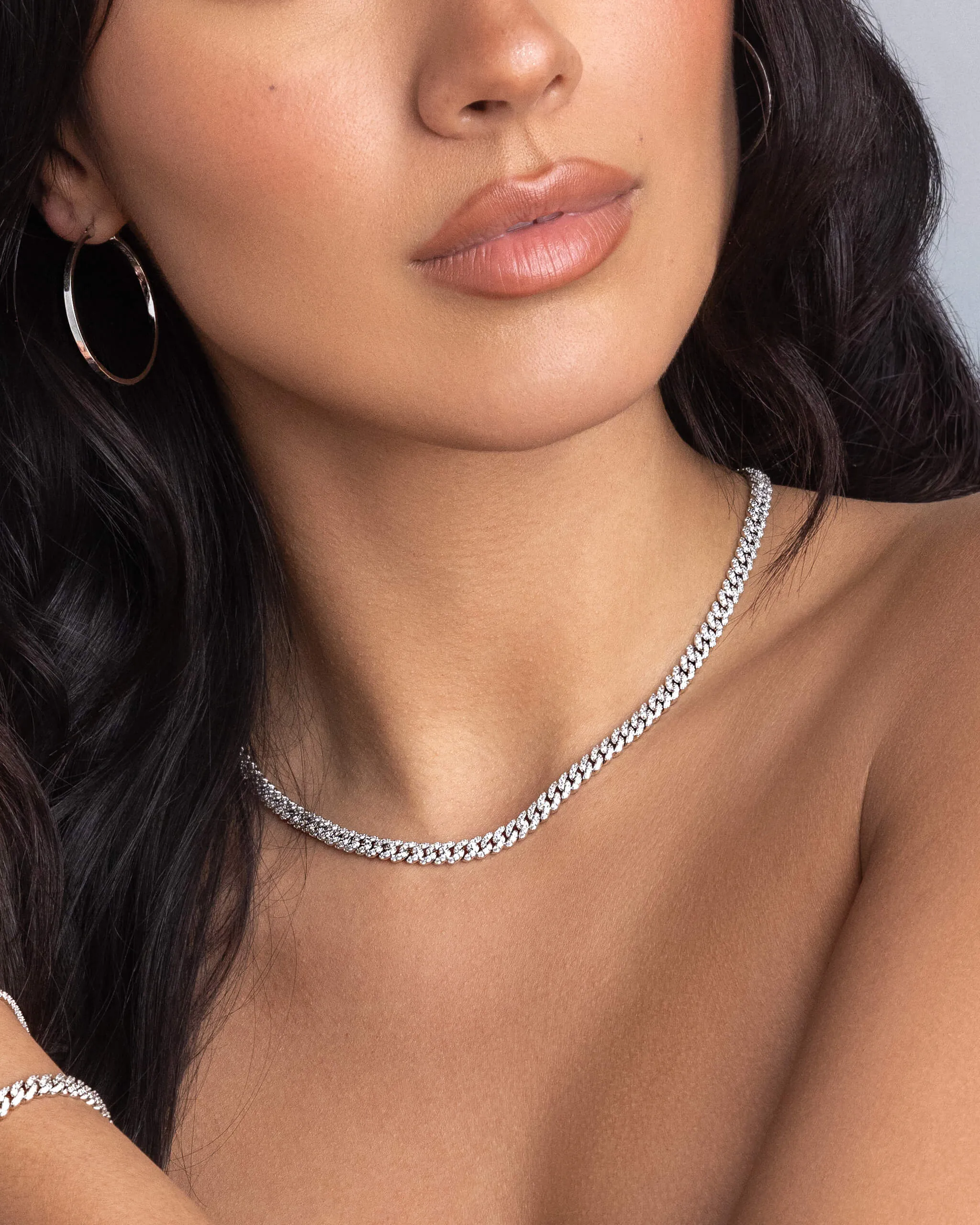 Women's Iced Out Cuban Link Chain - Silver