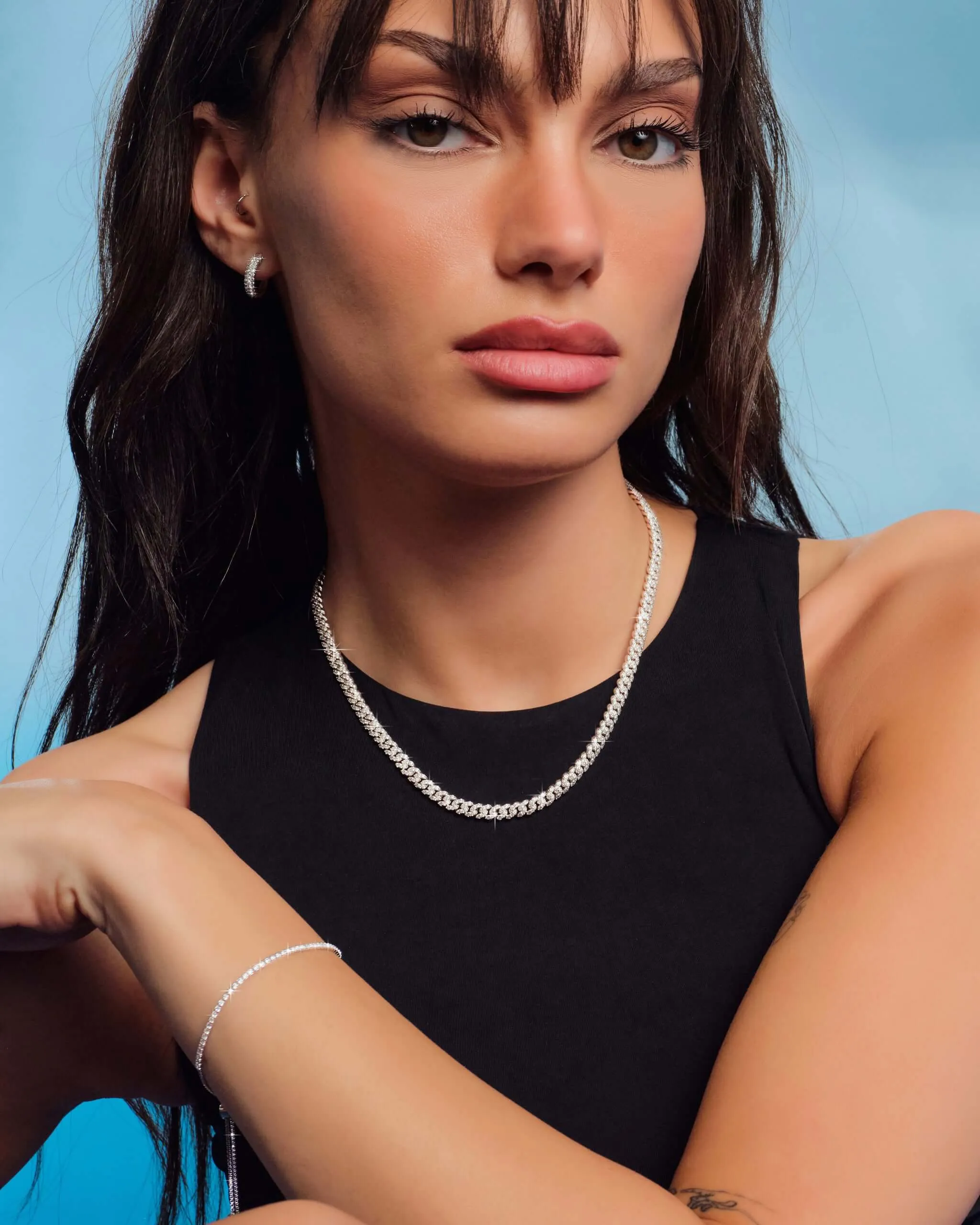Women's Iced Out Cuban Link Chain - Silver