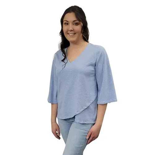 WOMEN'S LIVV TOP BELL SLEEVE HEMP SKY BLUE