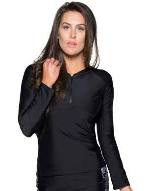 Women's Long Sleeve Quarter Zip Rash Guard (Regular & Plus Size) - Black