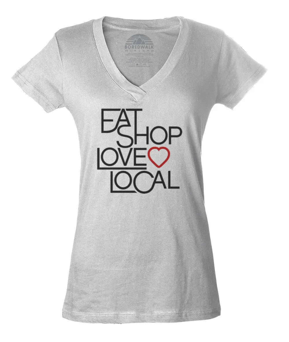 Women's Love Shop Eat Local Vneck T-Shirt